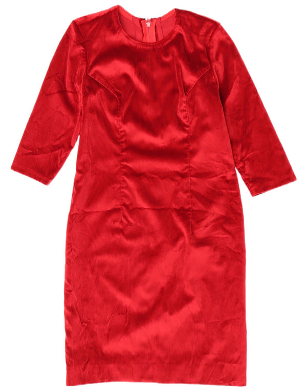 Vintage mujer 3/4 manga velour vaina vestido Reino Unido 12 rojo medio
