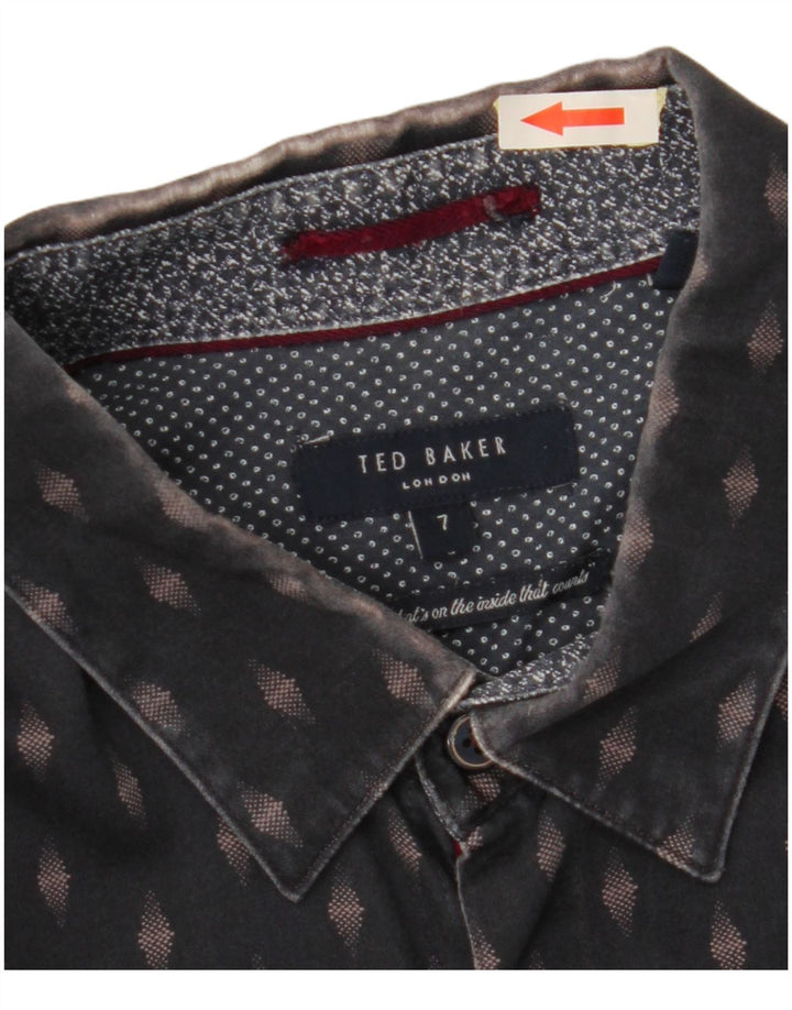 TED BAKER Camisa para hombre Talla 7 3XL Azul marino Algodón geométrico