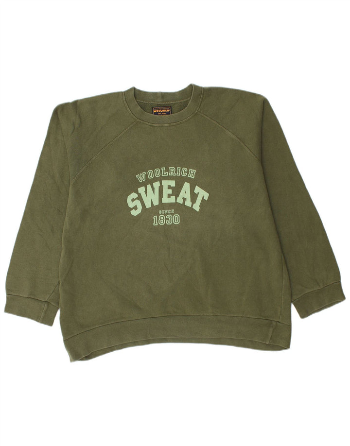 Woolrich Hombre Sudadera Gráfica Jumper Grande Algodón Verde