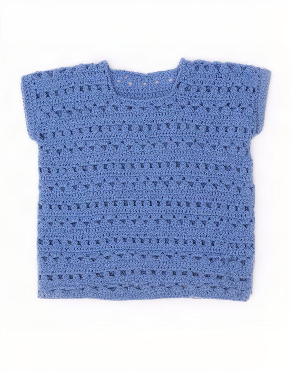 Vintage mujer manga corta barco cuello jersey suéter Reino Unido 16 azul grande
