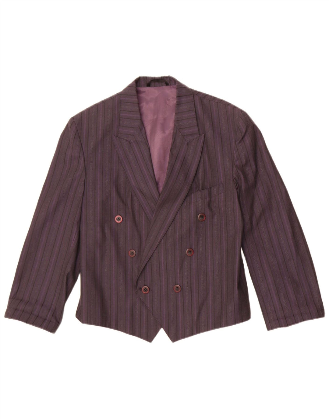Vintage mujer doble pecho Blazer chaqueta Reino Unido 14 medio púrpura rayas