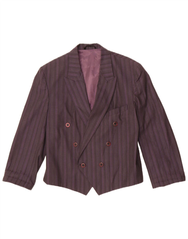 Vintage mujer doble pecho Blazer chaqueta Reino Unido 14 medio púrpura rayas