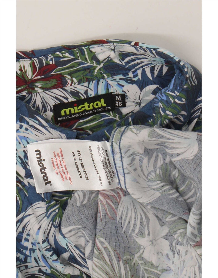 Camisa Mistral Hombre Manga Corta IT 48 Viscosa Floral Azul Medio