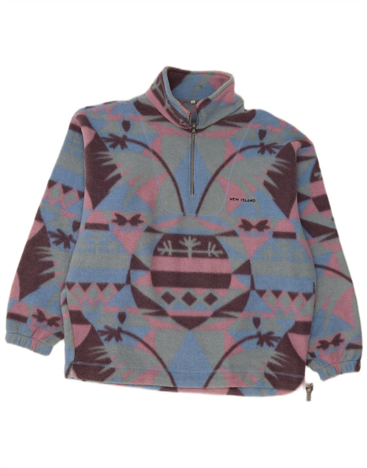 Vintage hombres zip cuello polar jumper grande multicolor Fair Isle