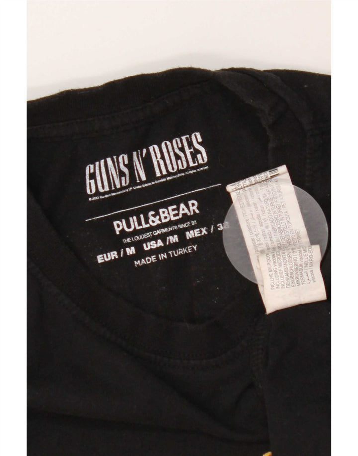 Pull & Bear - Camiseta gráfica para hombre, parte superior mediana, poliéster negro