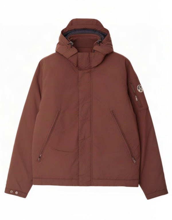 North Sails Mens Hooded Padded Jacket UK 42 XL Brown Nylon