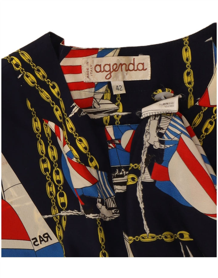 AGENDA Chaqueta bomber con estampado abstracto para mujer IT 42 Seda azul marino mediana