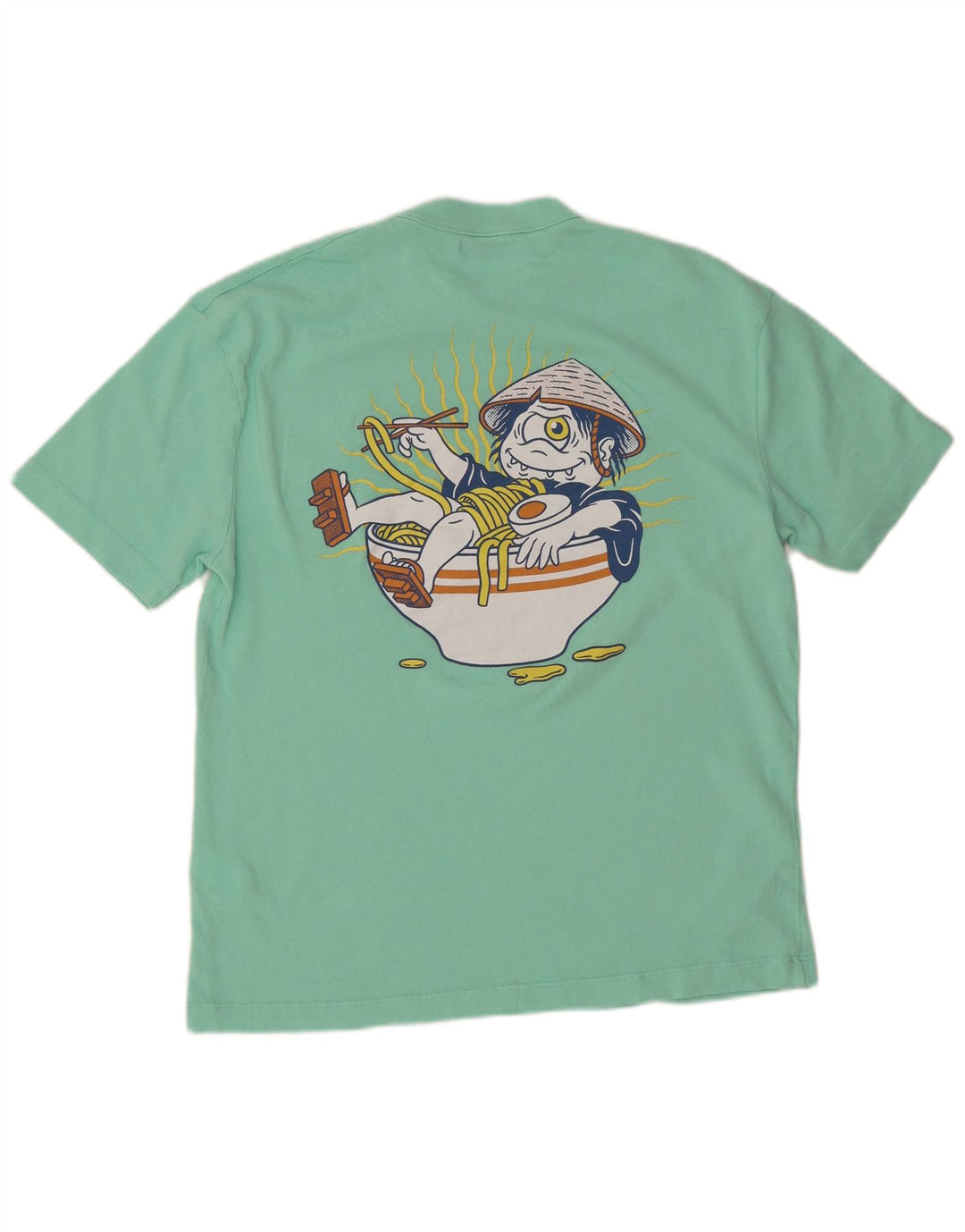 Zara Hombre Camiseta Gráfica Top Algodón Verde Medio
