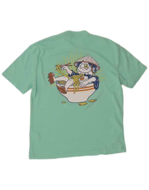 Zara Hombre Camiseta Gráfica Top Algodón Verde Medio