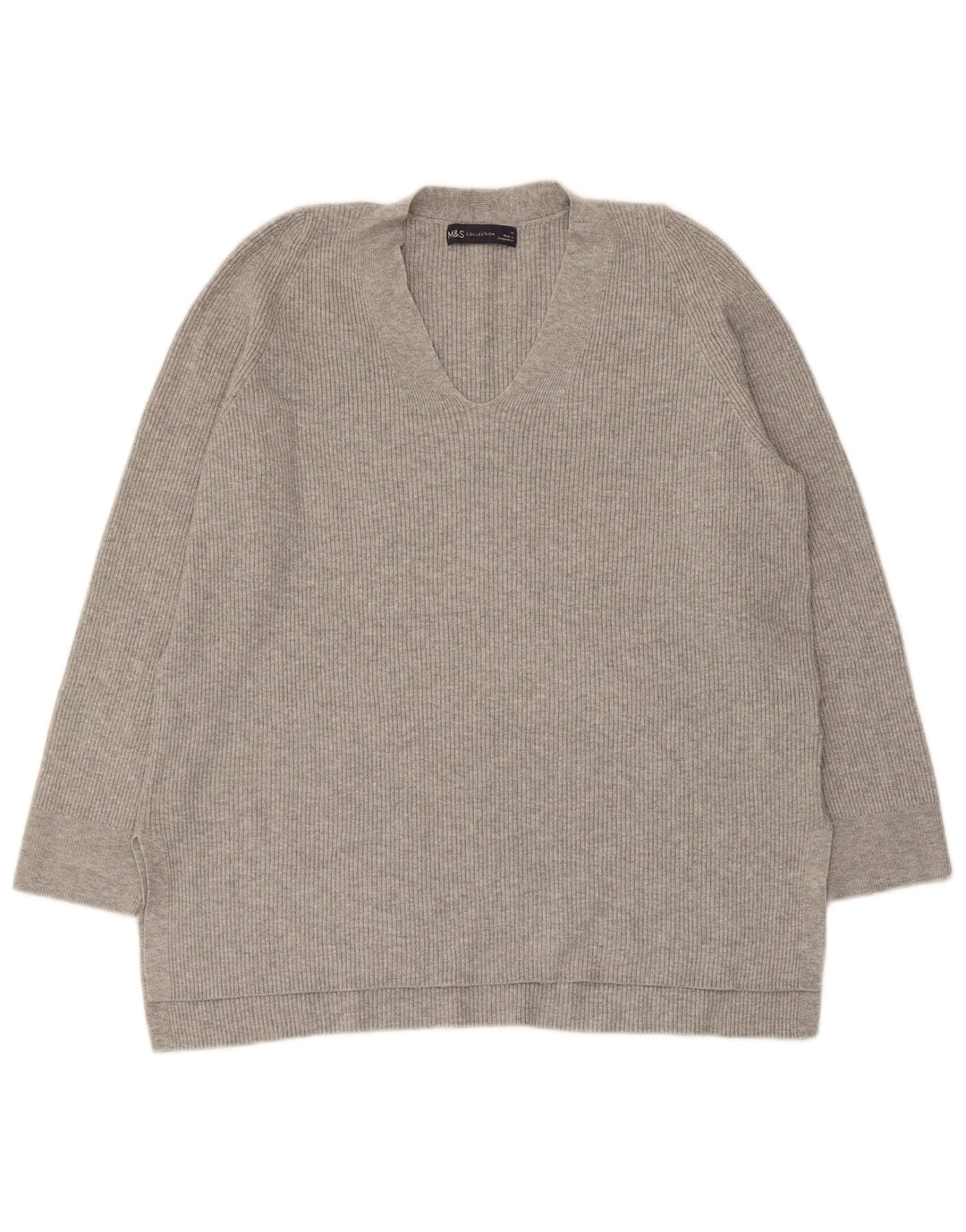 Marks & Spencer Suéter con cuello en V para mujer UK 44 Viscosa gris grande