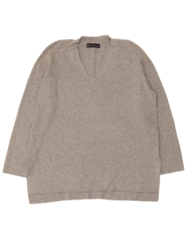 Marks & Spencer Suéter con cuello en V para mujer UK 44 Viscosa gris grande