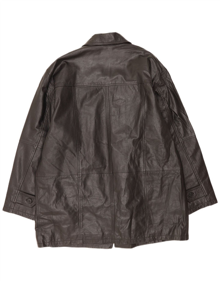 Vintage hombres cuero abrigo Reino Unido 44/46 XL cuero negro