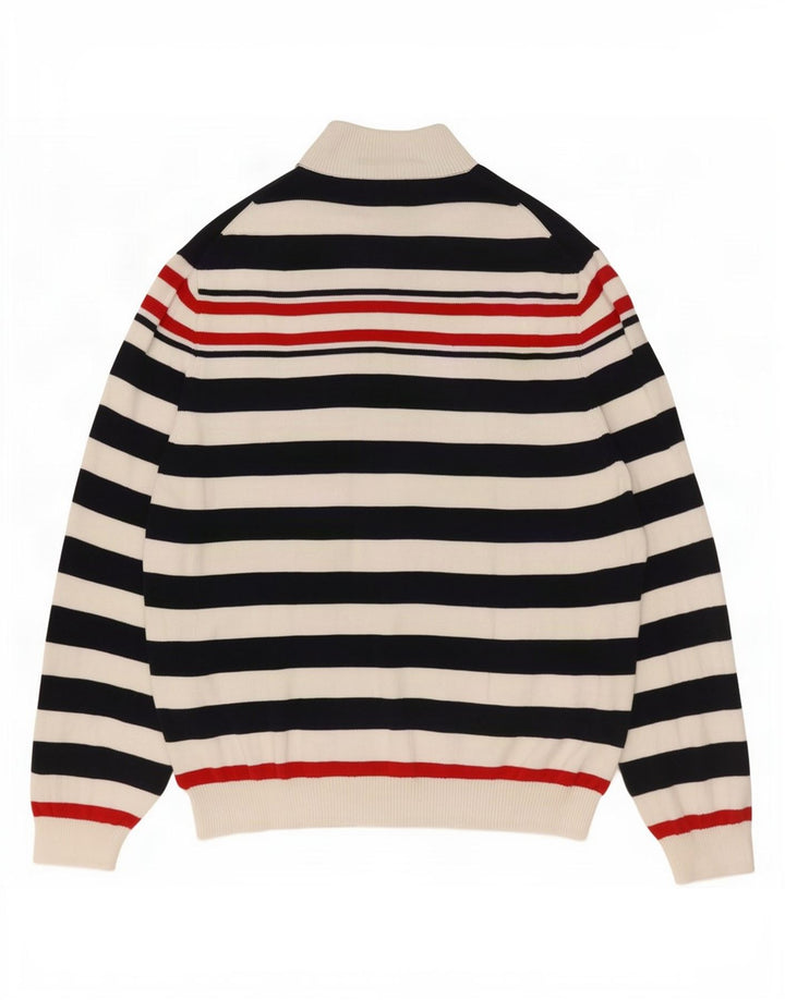 Brooks Brothers Suéter tipo jersey con cuello y botones para hombre XL Azul marino a rayas