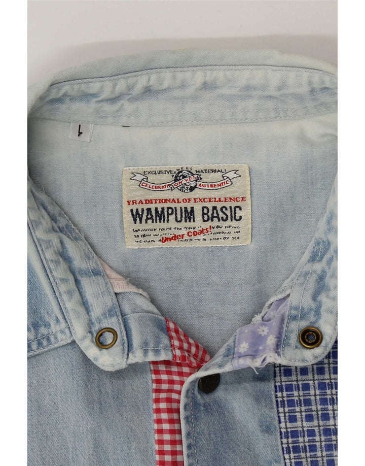 Camisa vaquera sin mangas para hombre Wampum Patchwork azul grande