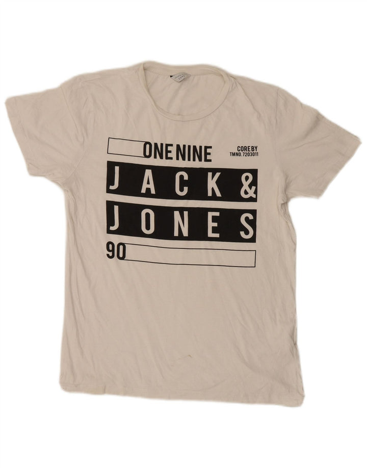 Jack & Jones Hombre Camiseta Gráfica Top Medium Blanco Algodón