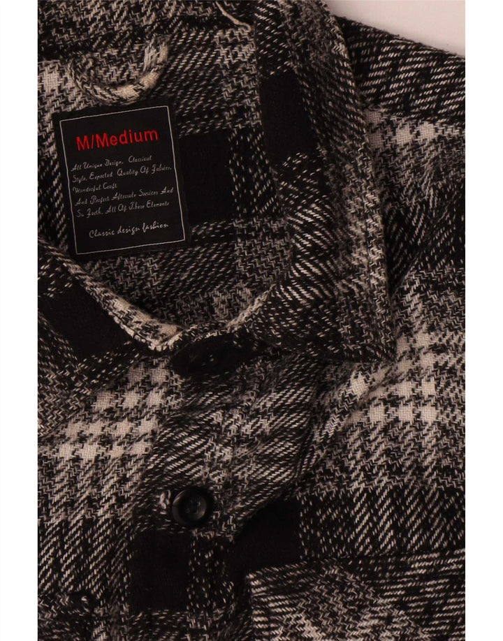 Vintage hombres sobrecamisa franela camisa mediana negro cheque algodón