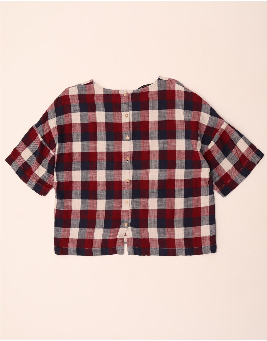 Zara Blusa Camisera De Manga Corta Para Mujer UK 46 Large Cuadros Multicolores