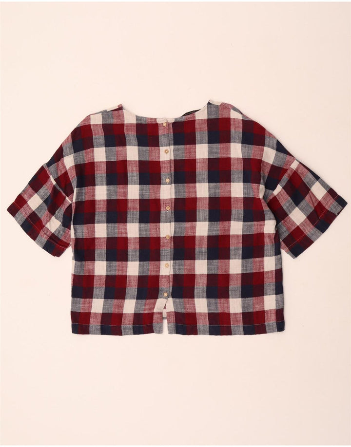 Zara Blusa Camisera De Manga Corta Para Mujer UK 46 Large Cuadros Multicolores