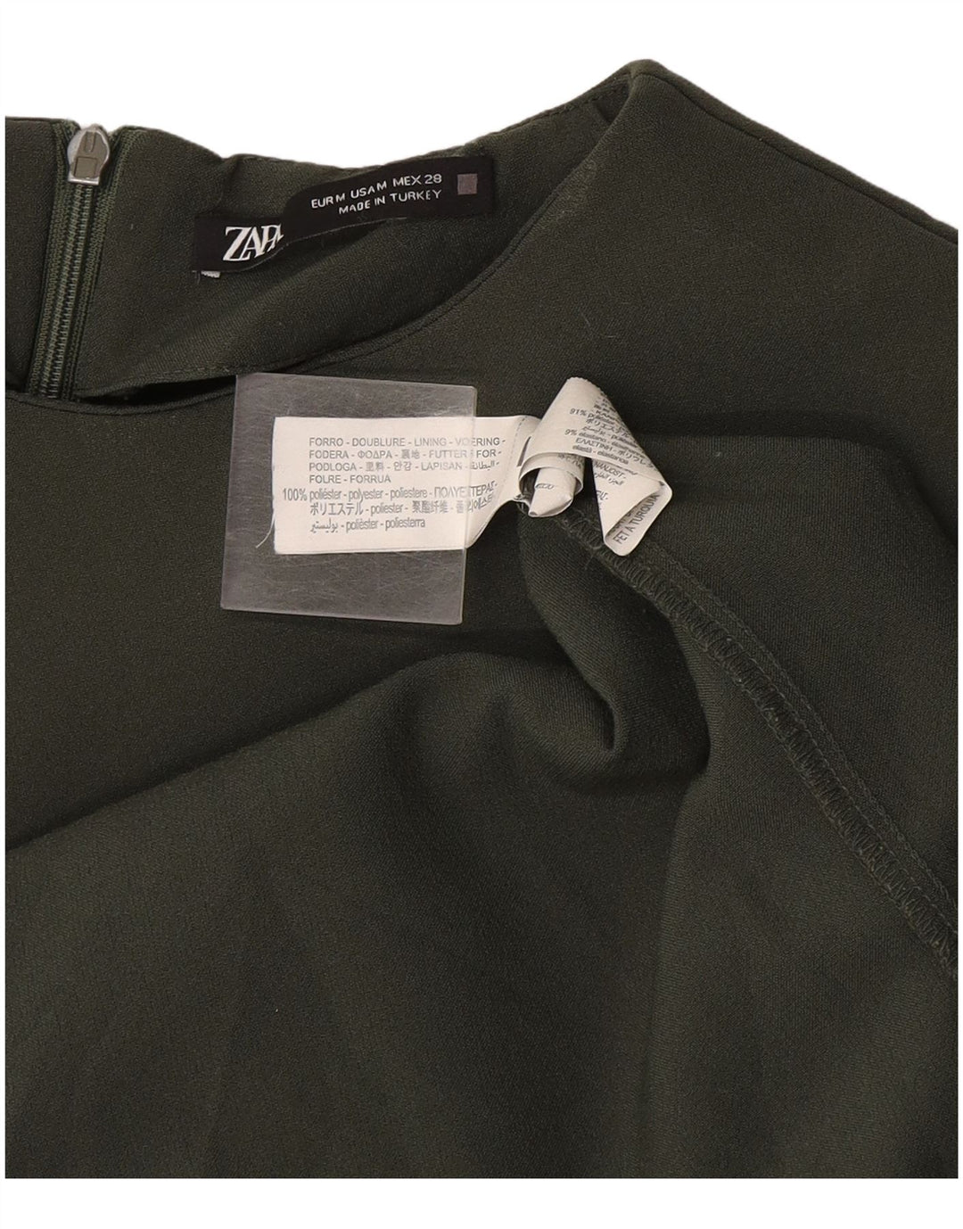 Zara Vestido tubo sin mangas para mujer UK 42 Poliéster caqui medio