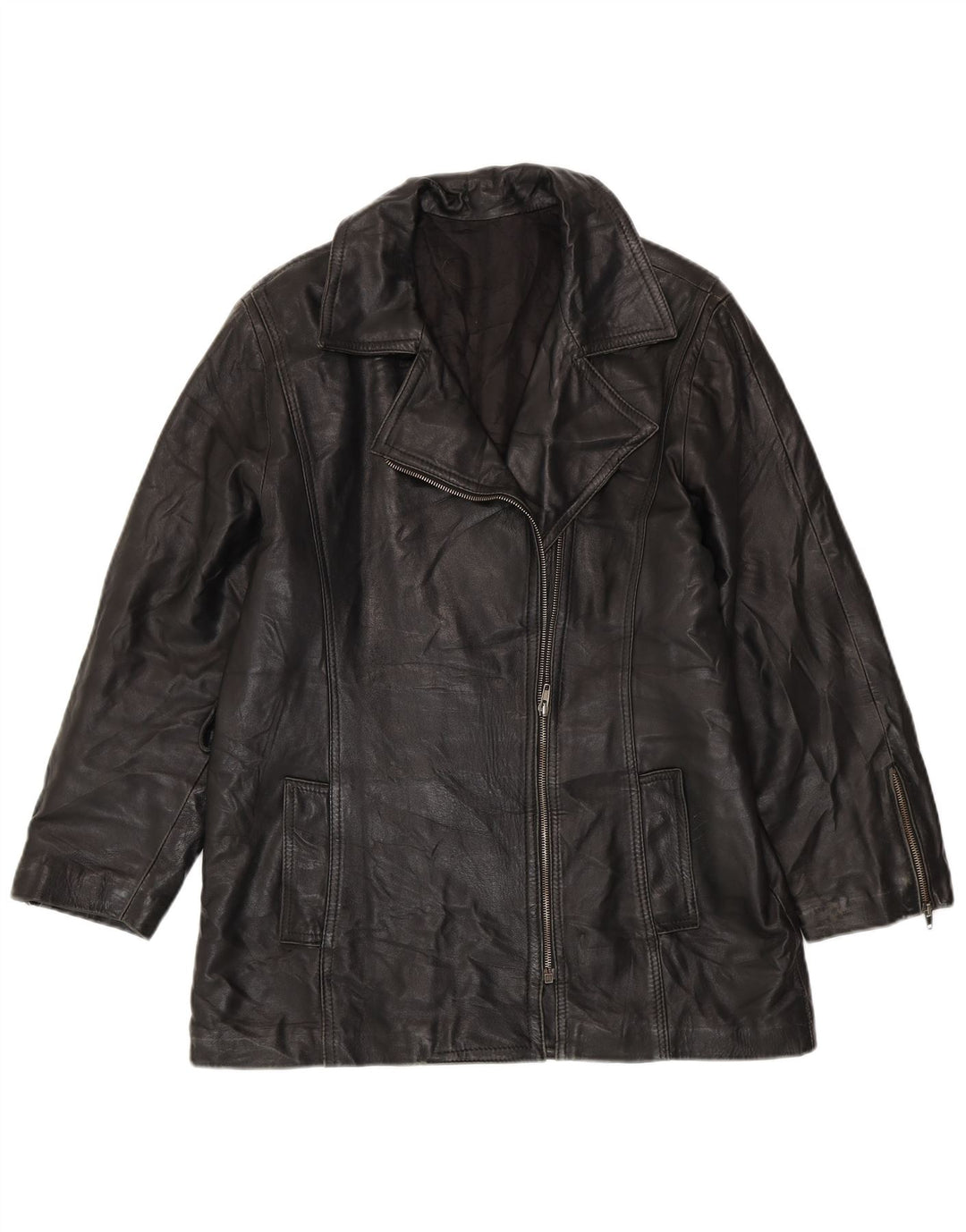 VINTAGE Chaqueta de cuero de gran tamaño para mujer Reino Unido 10 Pequeño Negro