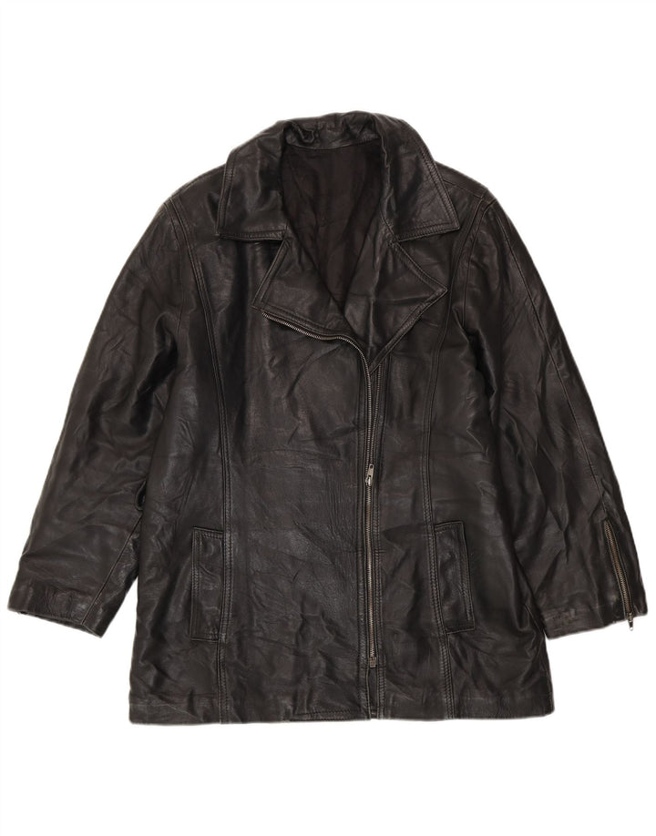 VINTAGE Chaqueta de cuero de gran tamaño para mujer Reino Unido 10 Pequeño Negro