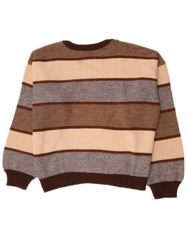 Vintage hombres cuello redondo jersey suéter XL marrón rayas