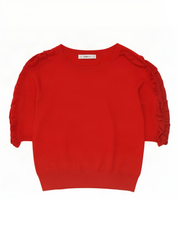 Zara Suéter tipo jersey con cuello barco y manga 3/4 para mujer UK 10 Small Viscosa roja