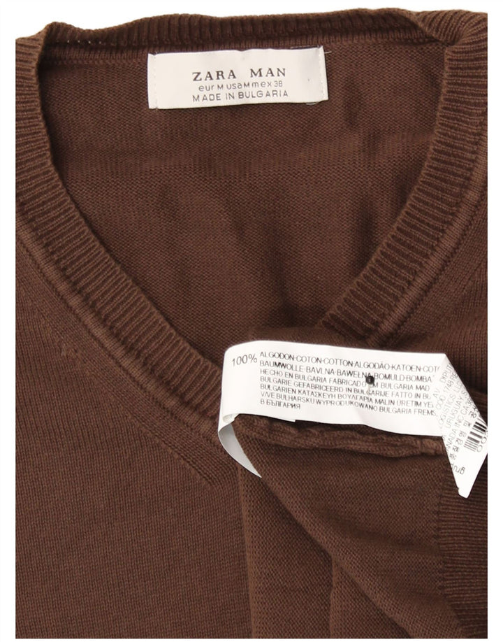 Zara Hombre Jersey Con Cuello En V Algodón Marrón Medio