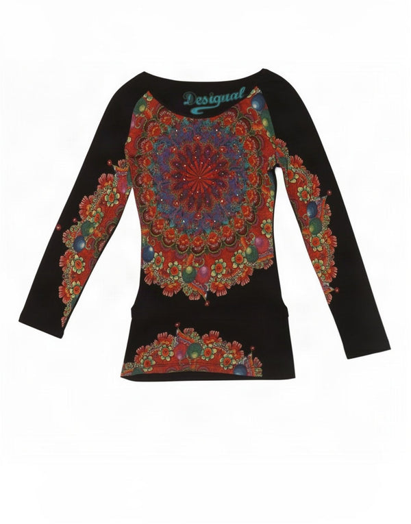 Desigual Top gráfico para mujer de manga larga UK 8 Small Black Paisley