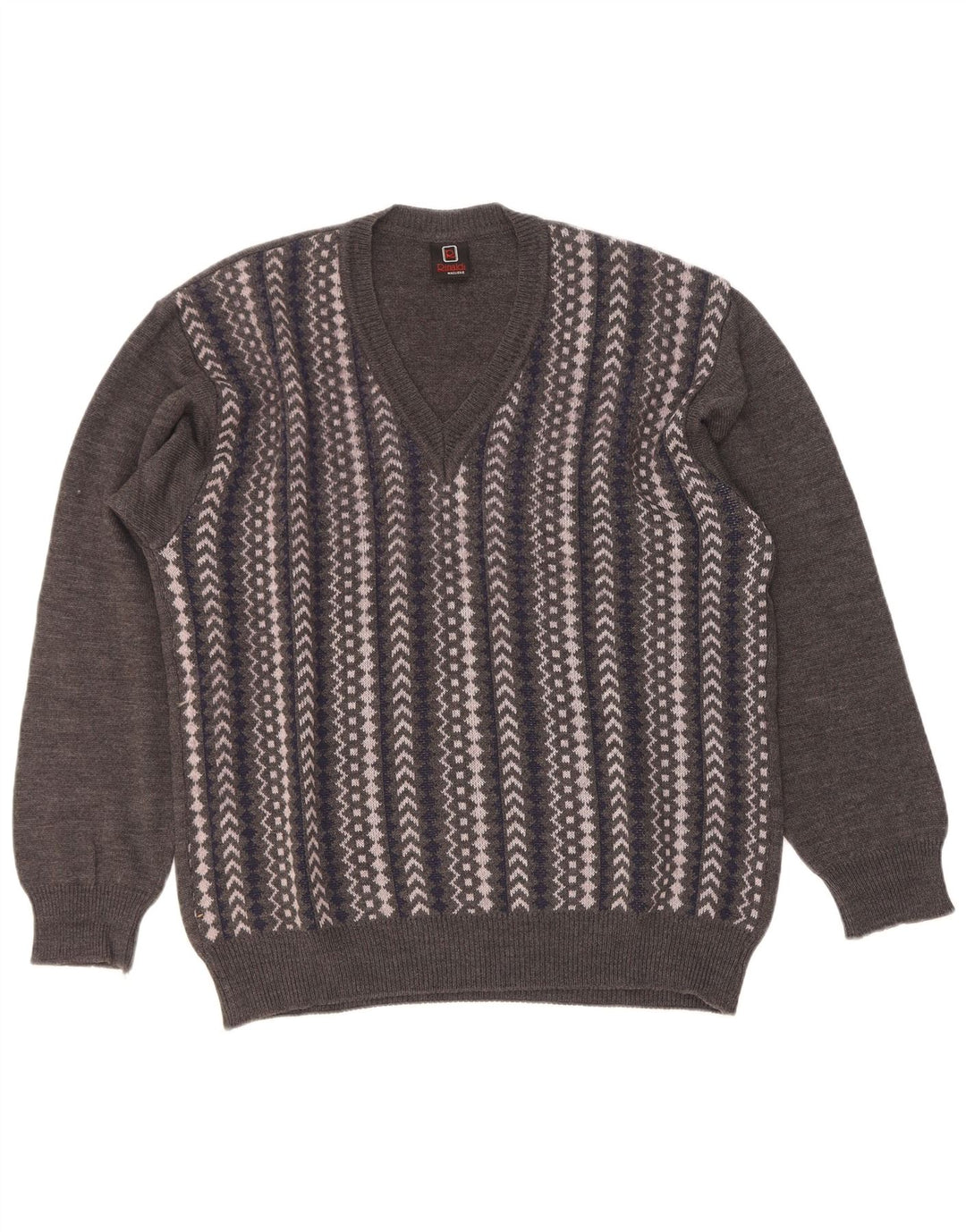 Rinaldi Hombre Jersey Con Cuello En V De Lana Geométrica Gris Medio
