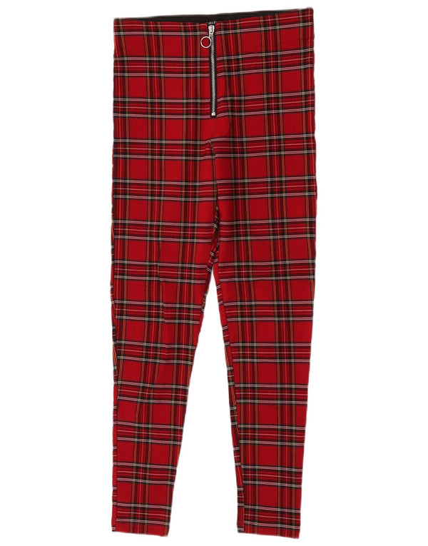 Zara Mujer Pantalones Casuales Pitillo Medianos W28 L26 Cuadros Rojos
