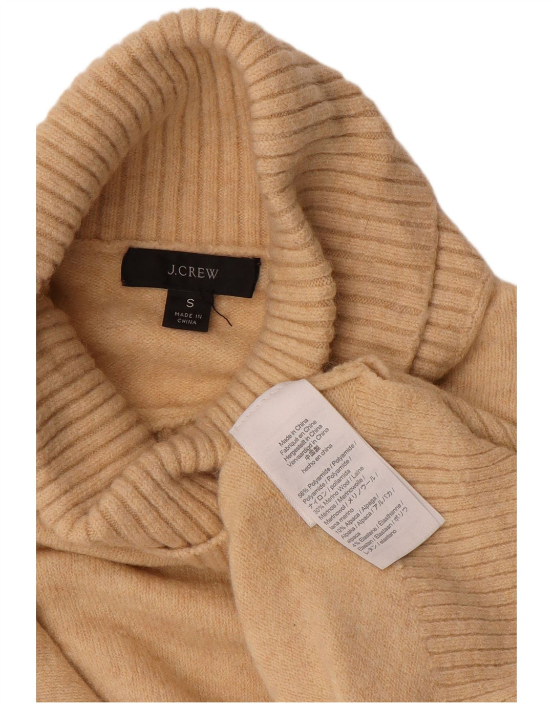 J. CREW Suéter tipo jersey de gran tamaño con cuello vuelto para mujer UK 10 Small Beige
