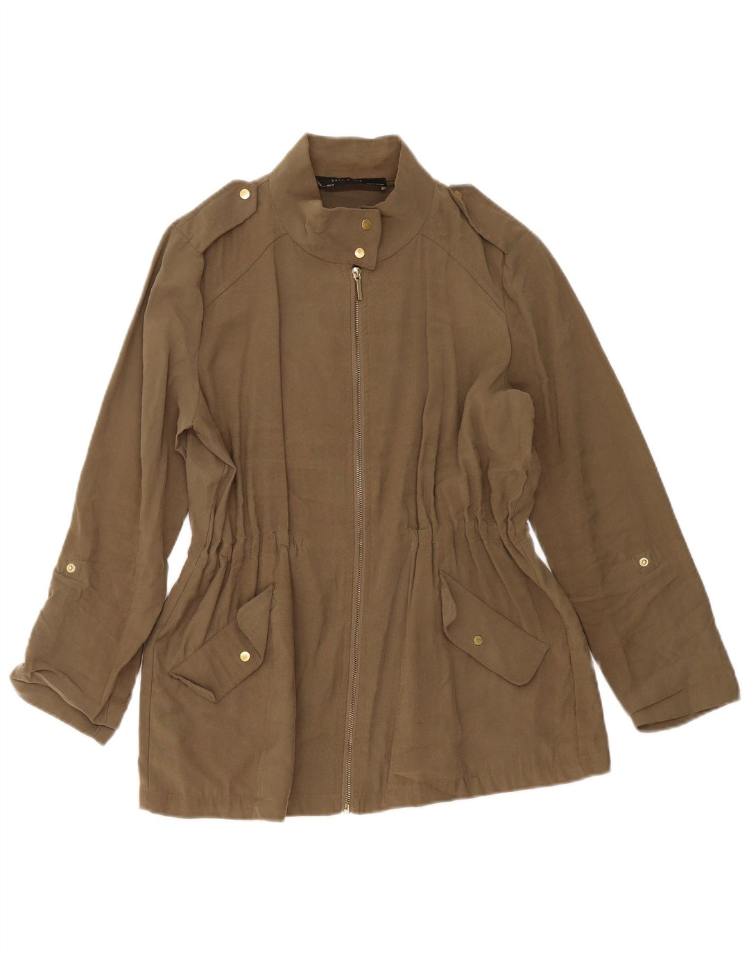 Zara Chaqueta Militar Mujer UK 44 Viscosa Caqui Mediana