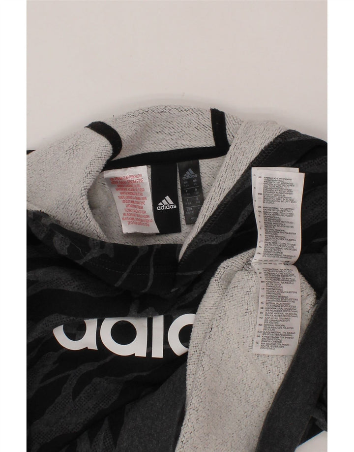ADIDAS Boys Graphic Hoodie Jumper 7-8 Years Grey Animal Print Cotton