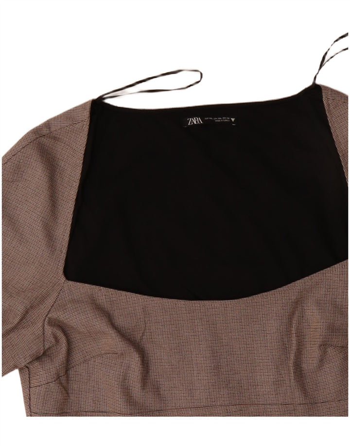 ZARA Vestido tubo de manga larga para mujer ES 40 2XL Poliéster a cuadros beige