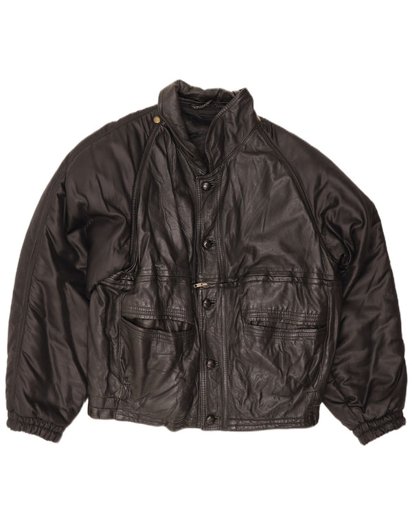 Pollini Chaqueta de cuero para hombre Reino Unido 40 Grande Negro