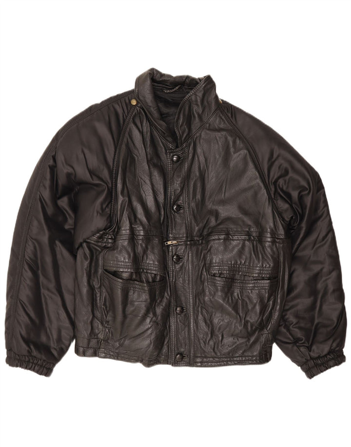 Pollini Chaqueta de cuero para hombre Reino Unido 40 Grande Negro