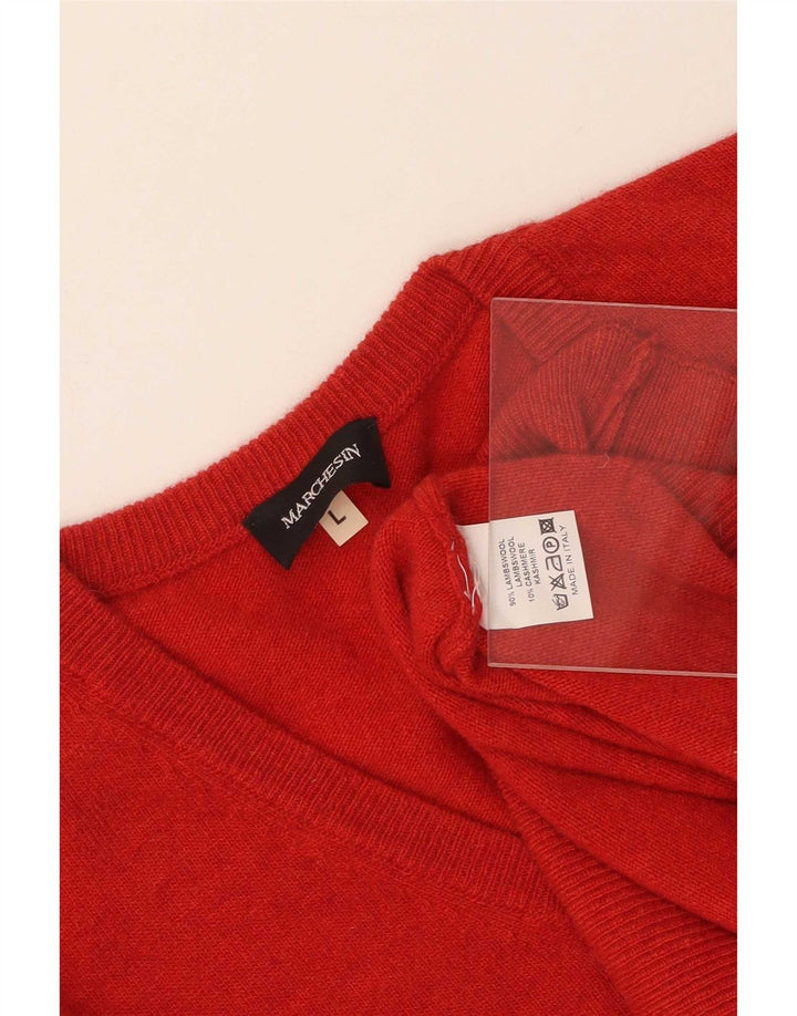 Jersey vintage con cuello en V para hombre de lana roja grande