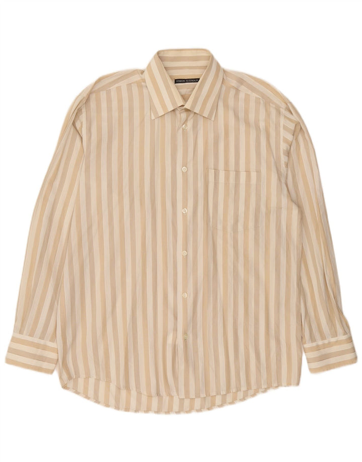Camisa vintage para hombre grande a rayas beige