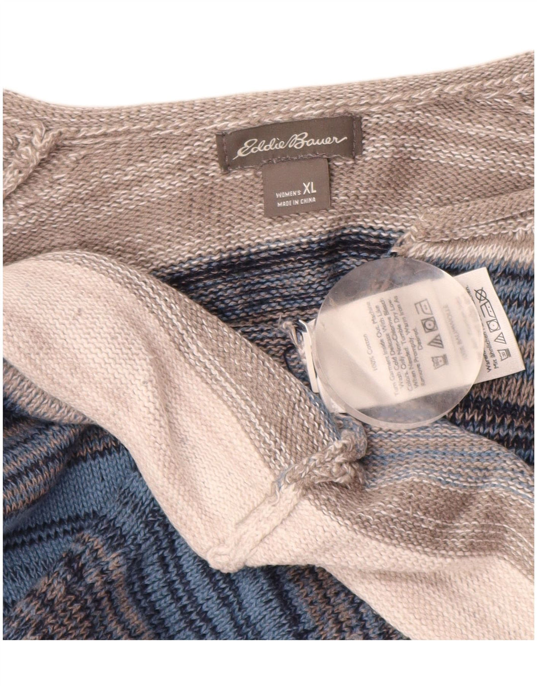 EDDIE BAUER Jersey con cuello en V para mujer UK 40 XL Rayas multicolores