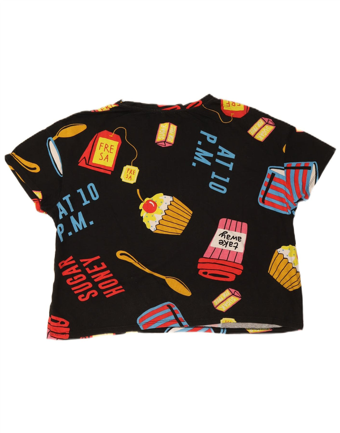 Zara Camiseta Corta con Estampado Extragrande para Mujer UK 40 Mediano Negro
