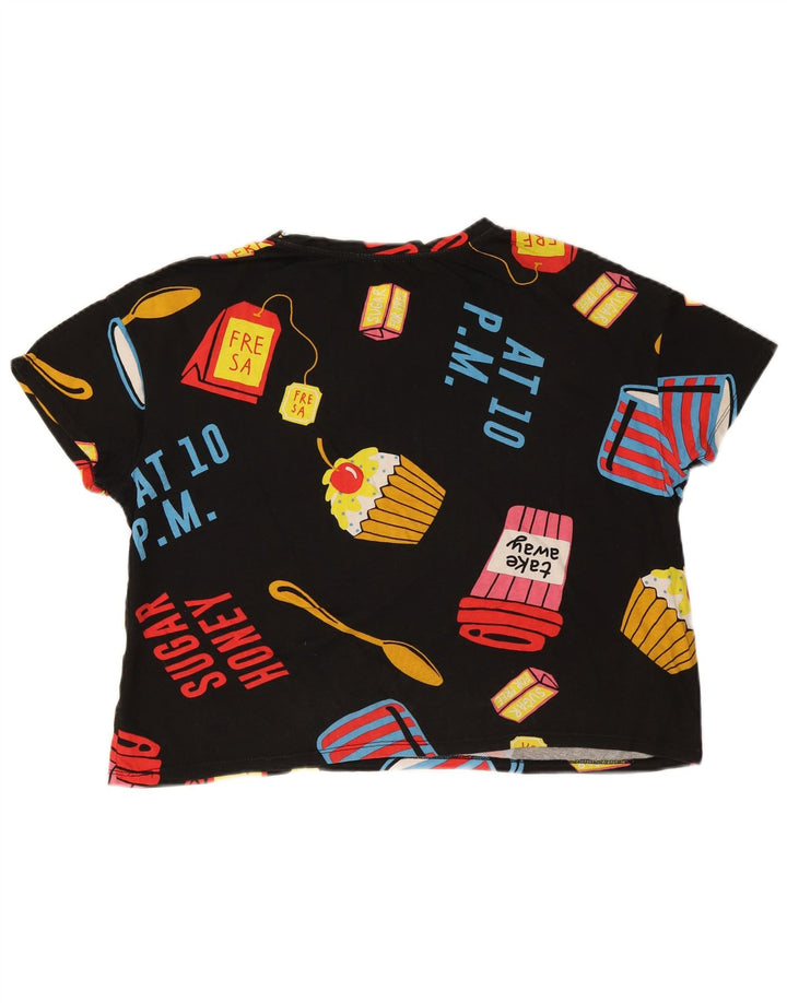 Zara Camiseta Corta con Estampado Extragrande para Mujer UK 40 Mediano Negro