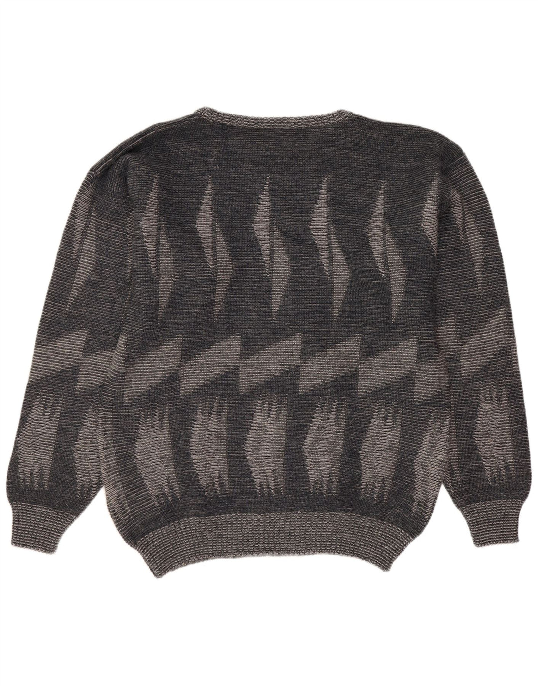 Vintage hombres cuello redondo jersey suéter grande gris geométrico