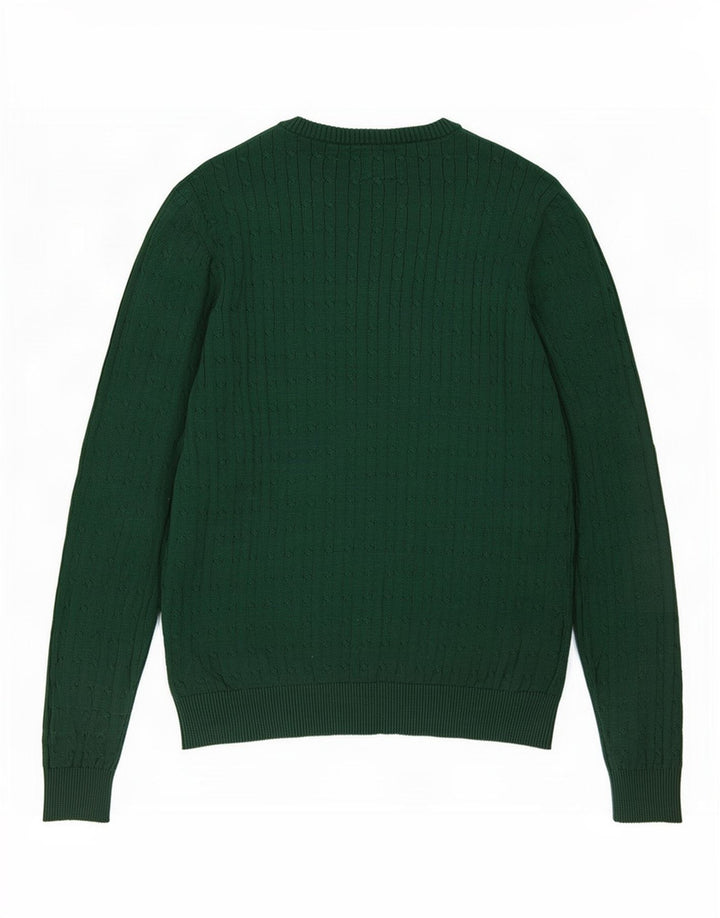 Vintage hombres cuello redondo jersey suéter medio verde algodón