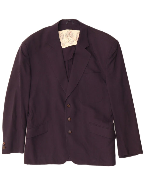 Vintage hombres 3 botones Blazer chaqueta IT 50 grande lana azul marino
