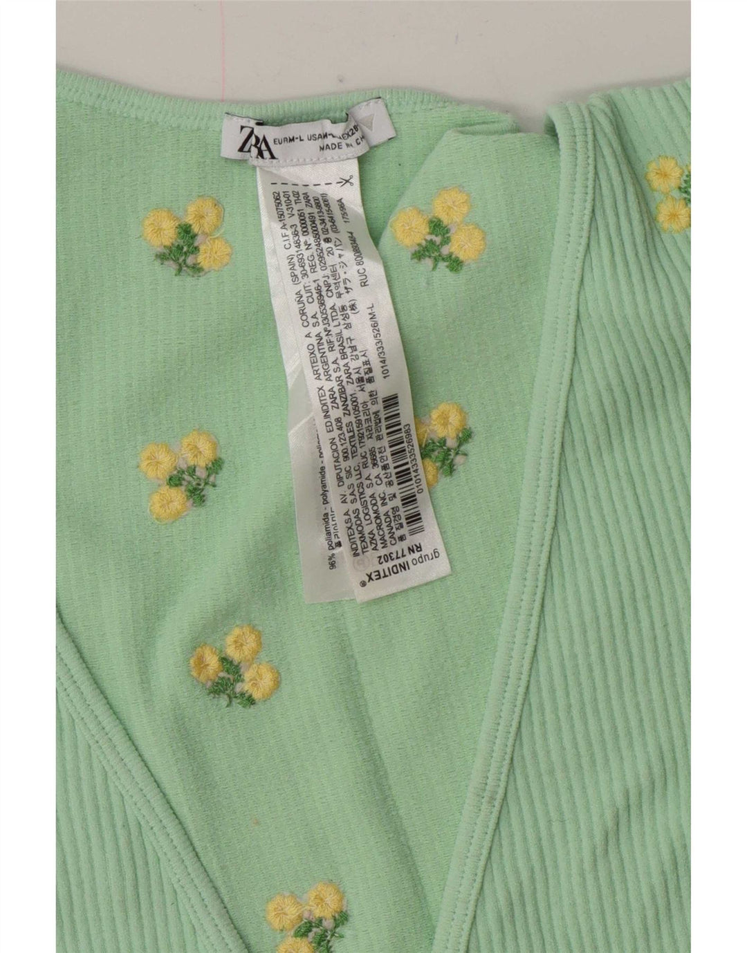 Zara Mujer Cárdigan Cruzado Top UK 42 Poliamida Floral Verde Medio