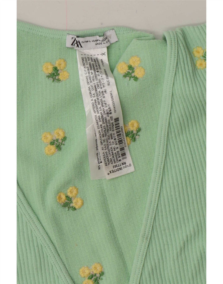 Zara Mujer Cárdigan Cruzado Top UK 42 Poliamida Floral Verde Medio