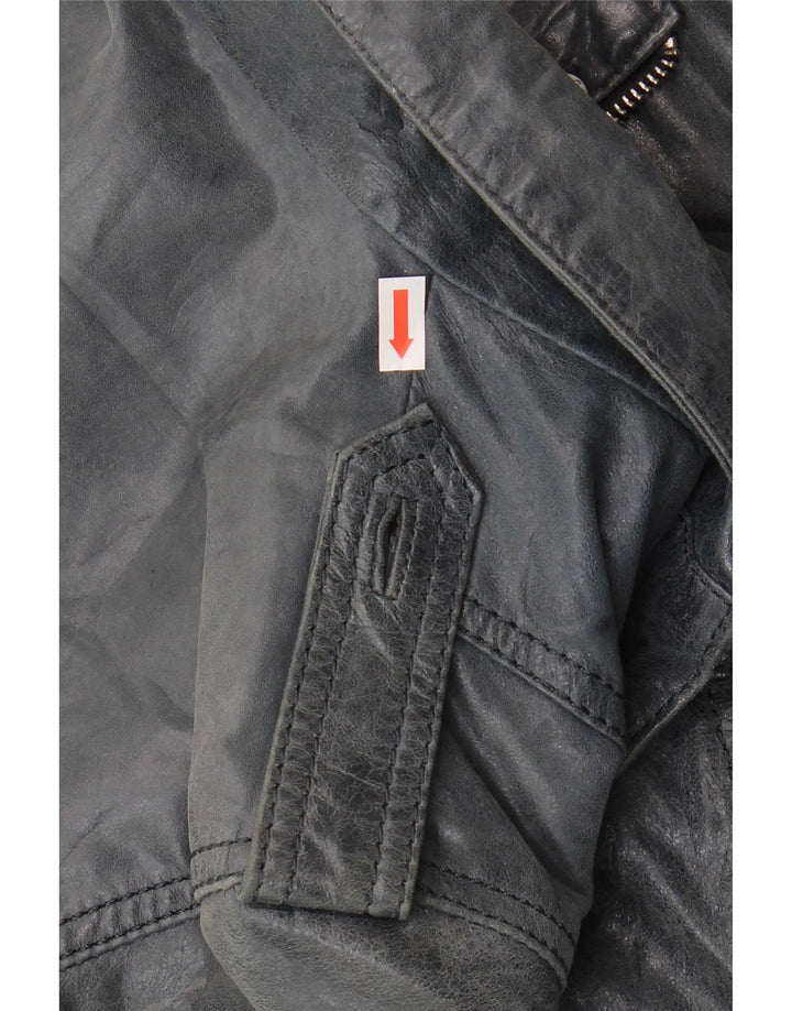 Vintage mujer bombardero chaqueta de cuero IT 46 cuero azul marino grande