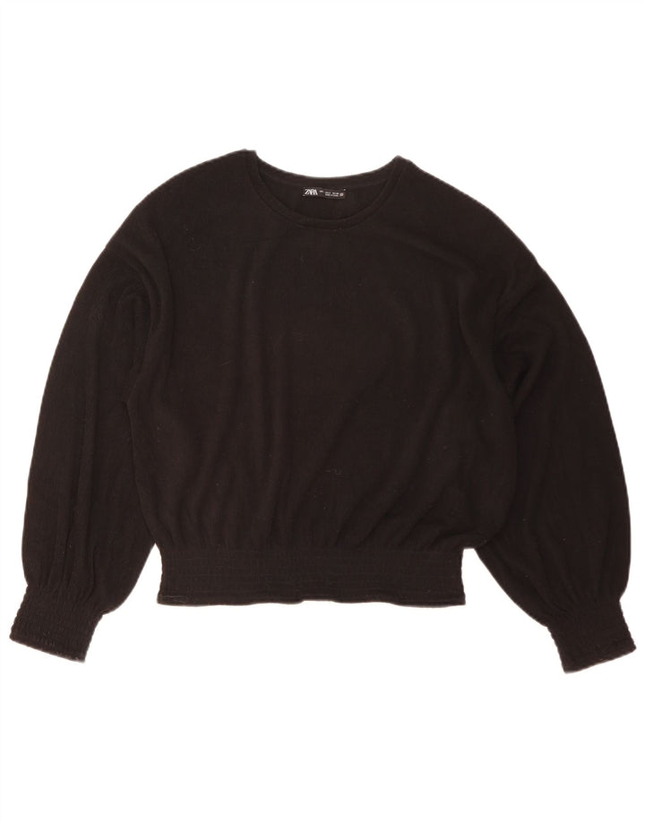 Zara Blusa Corta De Manga Larga De Gran Tamaño para Mujer UK 10 Small Black
