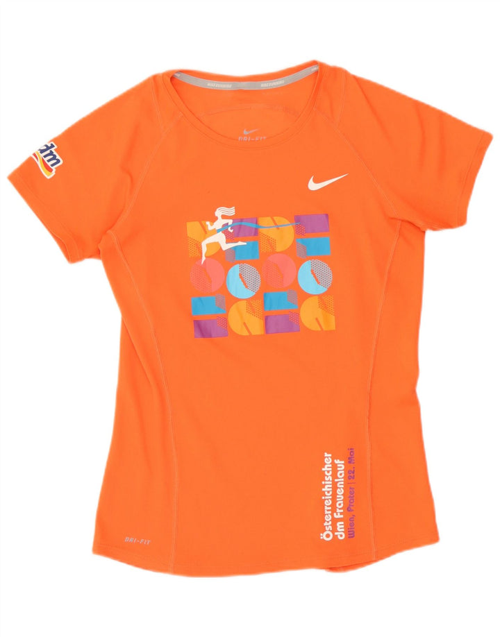 Nike Mujer Dri Fit Graphic Camiseta Top UK 10 Small Naranja Poliéster